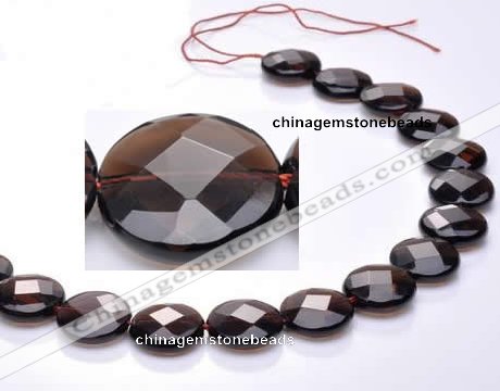 CSQ10 18mm faceted coin A grade natural smoky quartz beads