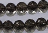 CSQ105 15.5 inches 14mm faceted round grade AA natural smoky quartz beads