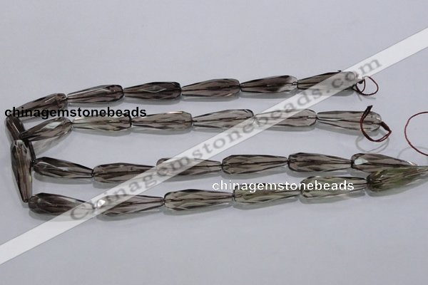 CSQ115 10*30mm faceted teardrop grade AA natural smoky quartz beads