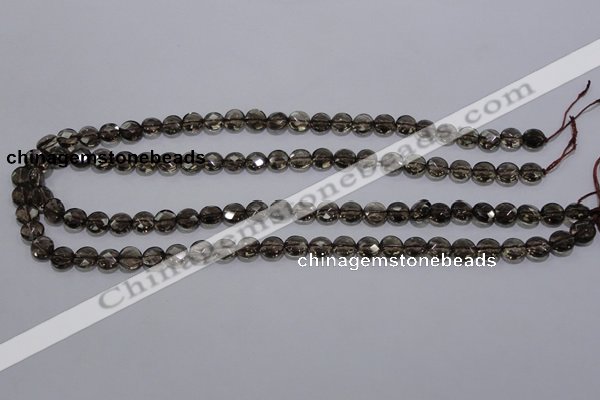 CSQ122 8mm faceted flat round grade AA natural smoky quartz beads