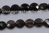 CSQ123 10mm faceted flat round grade AA natural smoky quartz beads