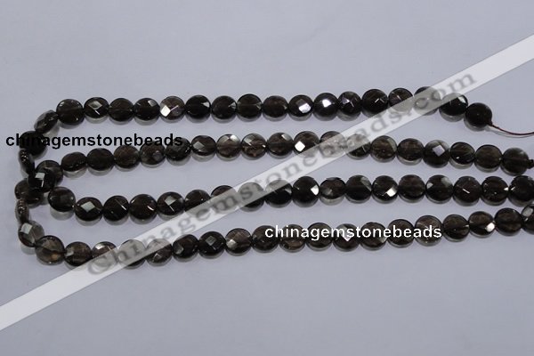 CSQ123 10mm faceted flat round grade AA natural smoky quartz beads