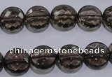 CSQ124 12mm faceted flat round grade AA natural smoky quartz beads