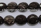 CSQ125 15.5 inches 14mm faceted flat round grade AA natural smoky quartz beads