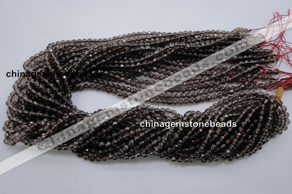 CSQ129 15.5 inches 4mm faceted round grade AA natural smoky quartz beads