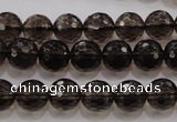 CSQ131 15.5 inches 10mm faceted round grade AA natural smoky quartz beads