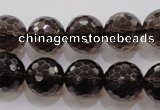 CSQ132 15.5 inches 16mm faceted round grade AA natural smoky quartz beads