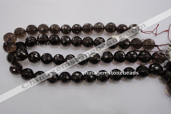 CSQ132 15.5 inches 16mm faceted round grade AA natural smoky quartz beads
