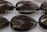 CSQ140 20*30mm faceted flat teardrop grade AA natural smoky quartz beads