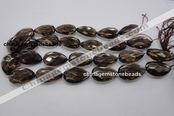 CSQ140 20*30mm faceted flat teardrop grade AA natural smoky quartz beads