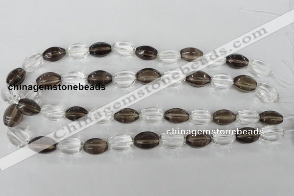 CSQ150 15.5 inches 12*18mm rice white crystal & smoky quartz beads