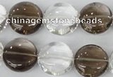 CSQ152 15.5 inches 18mm flat round white crystal & smoky quartz beads