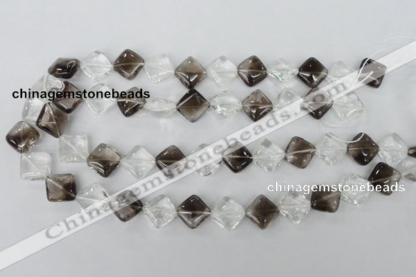 CSQ154 15.5 inches 14*14mm diamond white crystal & smoky quartz beads