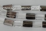 CSQ155 15.5 inches 8*12mm rectangle white crystal & smoky quartz beads