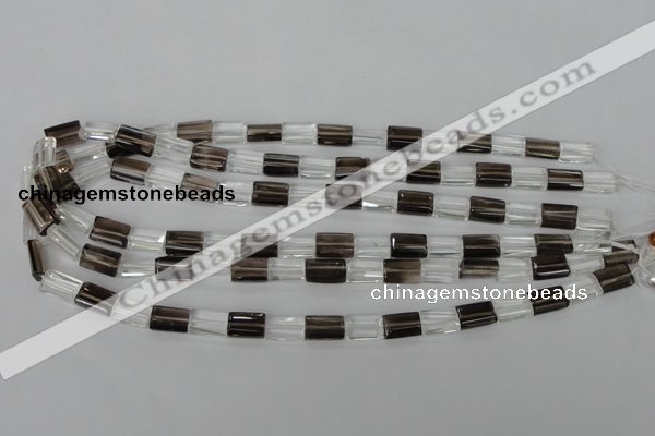 CSQ155 15.5 inches 8*12mm rectangle white crystal & smoky quartz beads