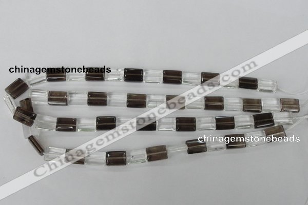 CSQ156 15.5 inches 10*14mm rectangle white crystal & smoky quartz beads