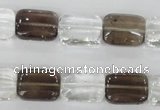 CSQ157 15.5 inches 12*16mm rectangle white crystal & smoky quartz beads