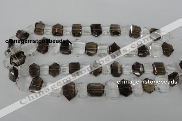CSQ158 10-14mm*14-20mm nuggets white crystal & smoky quartz beads