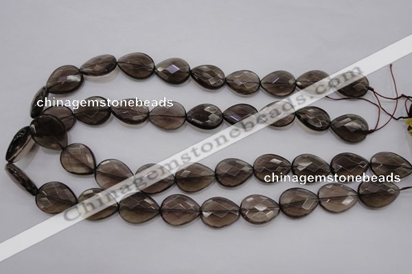 CSQ204 15*20mm faceted flat teardrop grade AA natural smoky quartz beads