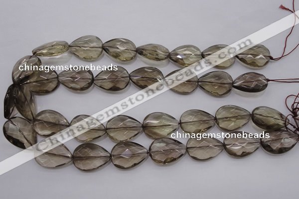 CSQ205 18*25mm faceted flat teardrop grade AA natural smoky quartz beads