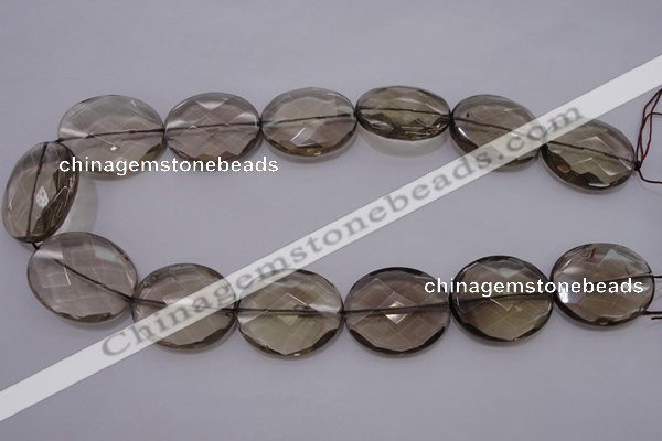 CSQ215 25*30mm faceted oval grade AA natural smoky quartz beads