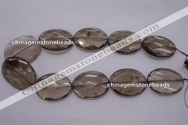 CSQ216 30*40mm faceted oval grade AA natural smoky quartz beads