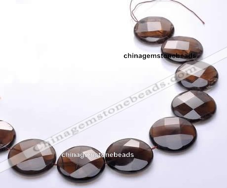 CSQ22 AB grade 30mm faceted coin natural smoky quartz beads