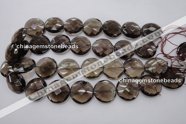 CSQ220 15.5 inches 25mm faceted coin grade AA natural smoky quartz beads