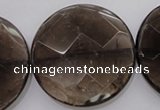 CSQ222 15.5 inches 35mm faceted coin grade AA natural smoky quartz beads