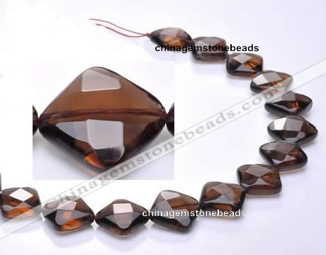 CSQ23 AB grade 16*16mm faceted rhombic natural smoky quartz bead