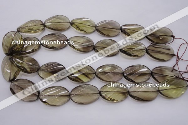 CSQ230 20*30mm faceted & twisted oval grade AA natural smoky quartz beads