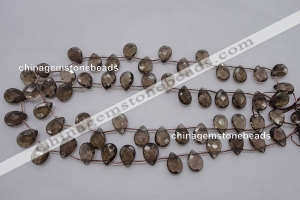 CSQ235 10*14mm faceted briolette grade AA natural smoky quartz beads