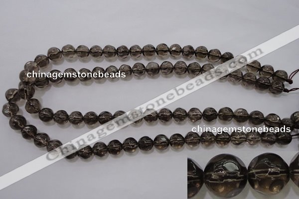 CSQ240 15.5 inches 10mm faceted round grade AA natural smoky quartz beads