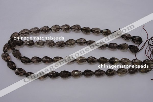 CSQ243 10*14mm faceted teardrop grade AA natural smoky quartz beads