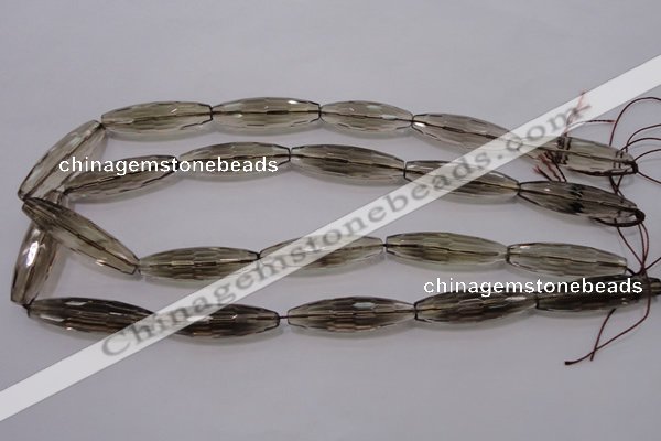 CSQ245 10*35mm faceted rice grade AA natural smoky quartz beads