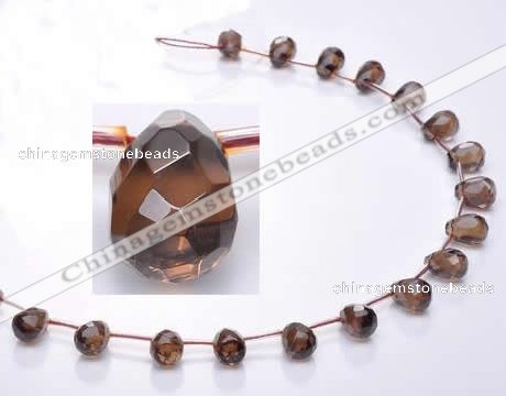 CSQ32 Top drilled 8*12mm faceted teardrop natural smoky quartz beads