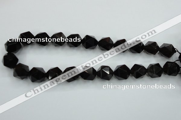 CSQ356 15.5 inches 16mm faceted nuggets smoky quartz beads