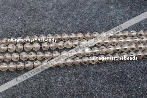 CSQ504 15.5 inches 12mm faceted round matte smoky quartz beads