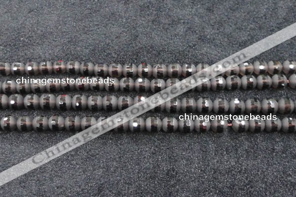 CSQ513 15.5 inches 10mm faceted round matte smoky quartz beads