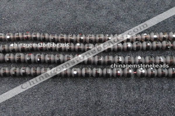 CSQ514 15.5 inches 12mm faceted round matte smoky quartz beads