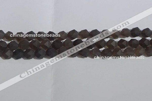 CSQ533 15.5 inches 10mm faceted nuggets matte smoky quartz beads