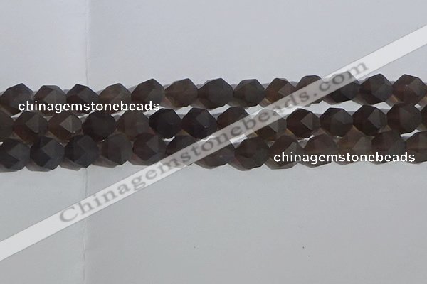 CSQ534 15.5 inches 12mm faceted nuggets matte smoky quartz beads