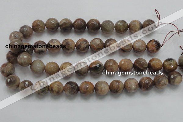 CSS100 15.5 inches 16mm faceted round natural sunstone beads wholesale