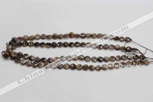 CSS104 15.5 inches 8mm faceted coin natural sunstone beads wholesale