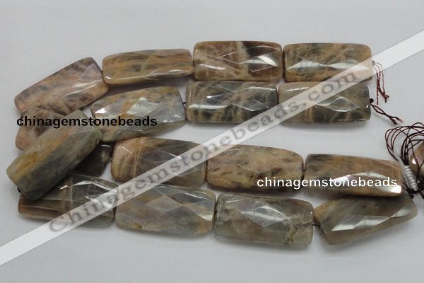 CSS117 15.5 inches 25*50mm faceted rectangle natural sunstone beads