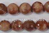 CSS508 15.5 inches 14mm faceted round natural golden sunstone beads