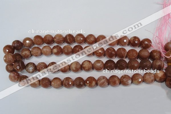 CSS508 15.5 inches 14mm faceted round natural golden sunstone beads