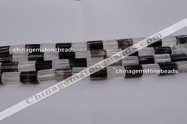 CTB102 11*15mm faceted tube white crystal & smoky quartz beads