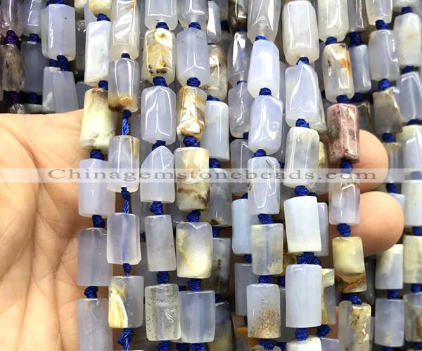 CTB1201 15 inches 8*12mm - 8*14mm faceted tube blue chalcedony beads