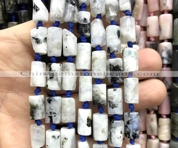 CTB1212 15 inches 8*12mm - 8*14mm faceted tube white moonstone beads